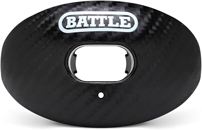 Battle Sports Carbon Oxygen Football Mouthguard - with a Convertible Strap, Superior Airflow & Better Performance, Maximum Protection & Breathability Football Mouthpiece, Works with Braces - Black