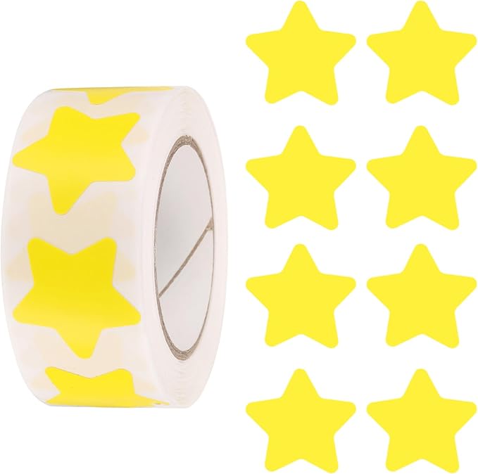 PATIKIL Star Stickers Roll 1 Inch(25mm), 500pcs Reusable Self-Adhesive Star Labels for Reward Behavior Chart Teachers Business Decorating Wedding DIY Crafts, Yellow
