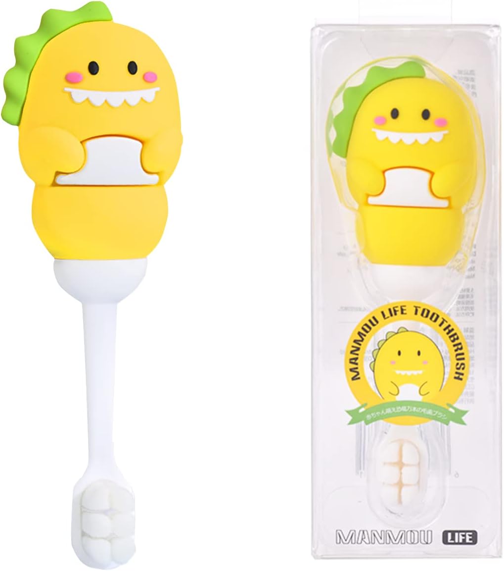 Toddler Toothbrush with Tongue Cleaner, Extra Soft Bristles for Kids 1-6, BPA-Free Baby Toothbrush with Ergonomic Grip & Non-Slip Handle，Kid Toothbrush for Gentle Care & Safe Brushing (Yellow,1 Count)