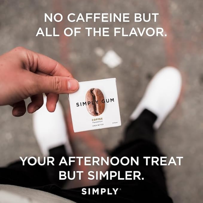 SIMPLY Gum Coffee, Plastic Free Natural Chewing Gum, 12 Pack (180 Pieces) | Vegan, Kosher, Non GMO, Aspartame Free and Sorbitol Free