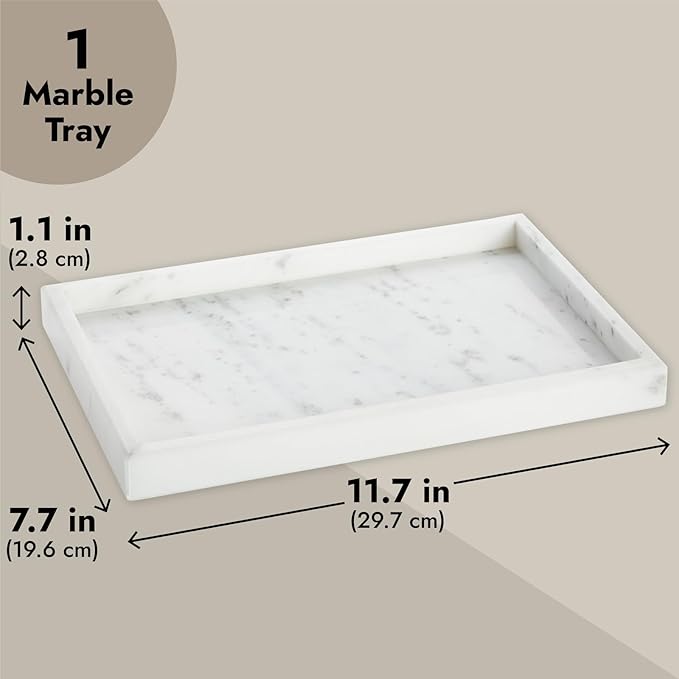 Juvale Large Marble Vanity Tray - Jewelry & Cosmetic Organizer with Drawer Organizer - Bathroom Display with Soap Tray - Home Accent Piece with Marble Decor - 11.7 x 7.7 x 1.1 in White