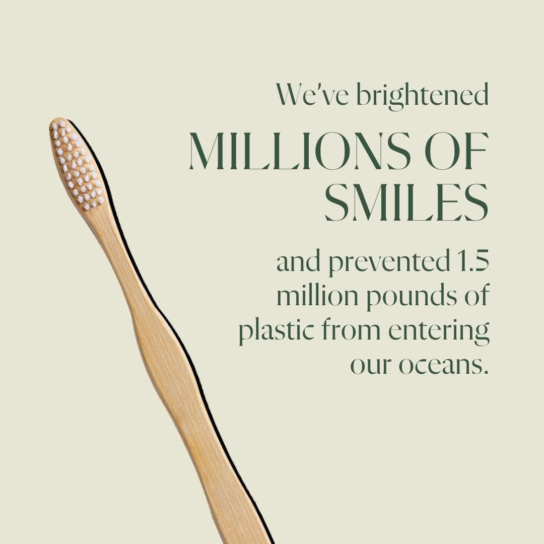 Biodegradable and Eco-Friendly Bamboo Toothbrush 4-Pack - BPA Free Soft Bristle - Dentist-Approved and All-Natural with Positive Affirmations Etched on Handles by Plus Ultra