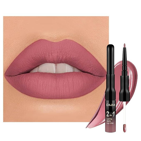 1Pcs 2 in 1 Neutral Mauve Matte Lip Liner and Liquid Lipstick Stain Makeup Set for women, Mauve Long Lasting Smudge Proof Lip Tint Matte Finish Lip Gloss for All-Day Color Hold Easy to Use 34#