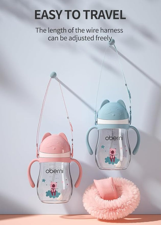 Leakproof Sippy Cups, Double Sealing No Spill Water Bottle with Weighted Straw and Non-Slip Handle for Toddler 1-3 Years, Tritan Baby Cups 12+ Months, 270ml/9oz (1Pack,Pink)