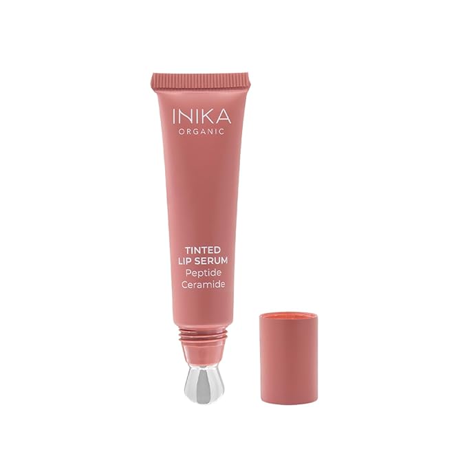 INIKA Organic Tinted Lip Serum | Ceramide + Peptide Infused, Sheer Wash of Color, Plumps, Softens, Smooths, Hydrates + Repairs. Natural & Vegan (Peony)