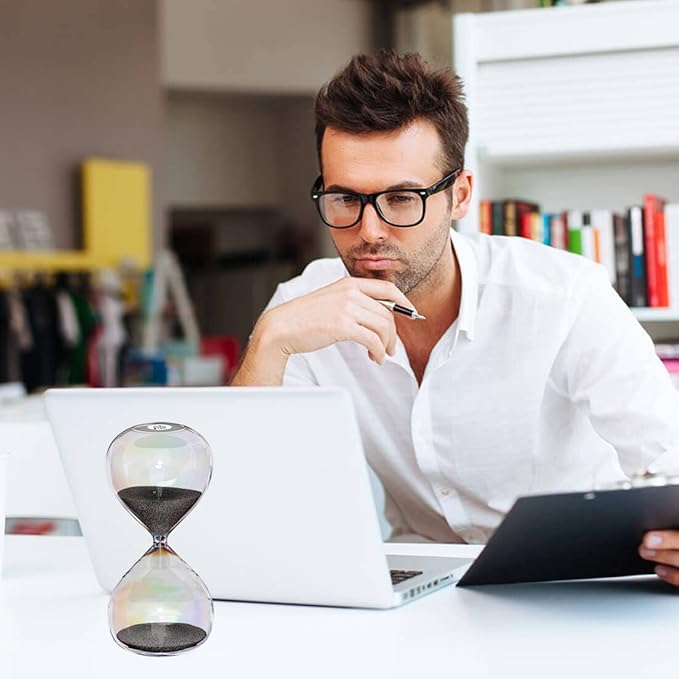 Hourglass 30 Minute Sand Timer with 7 Colored Glass & Black Sand Clock, Sand Watch 30 Min,Reloj de Arena 30 Minutos for Home,Desk,Office Decorative