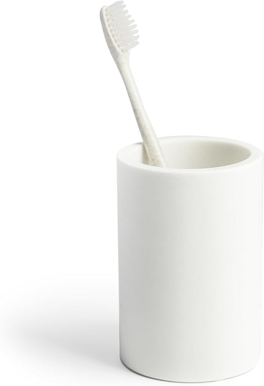 White Resin Bathroom Tumbler Cup - White Toothbrush Holder, 4x2.75 Inch, 12oz Capacity, Minimalist Vanity Countertop Organizer