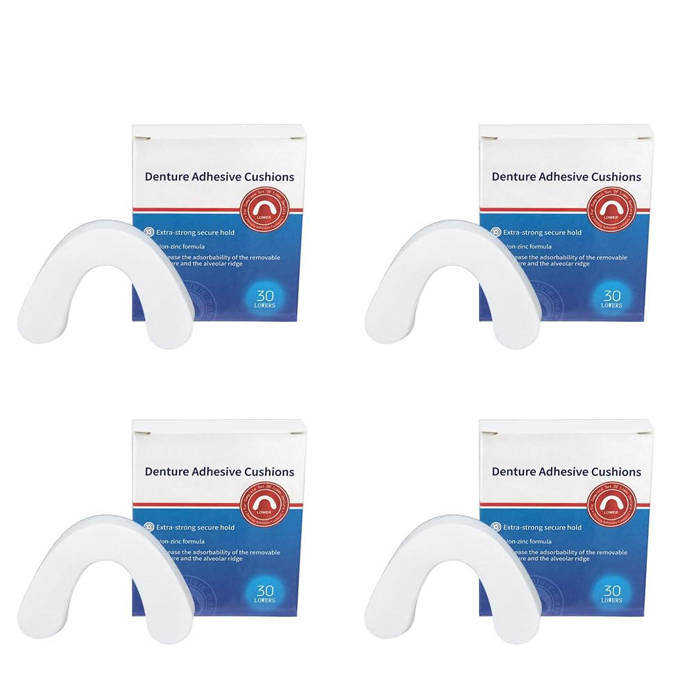Generic Zinc Free Long-Lasting Denture Adhesive Cushion, 120 Pads (4 Pack) - Silicone Pads for Secure Hold and Food Seal - Lower