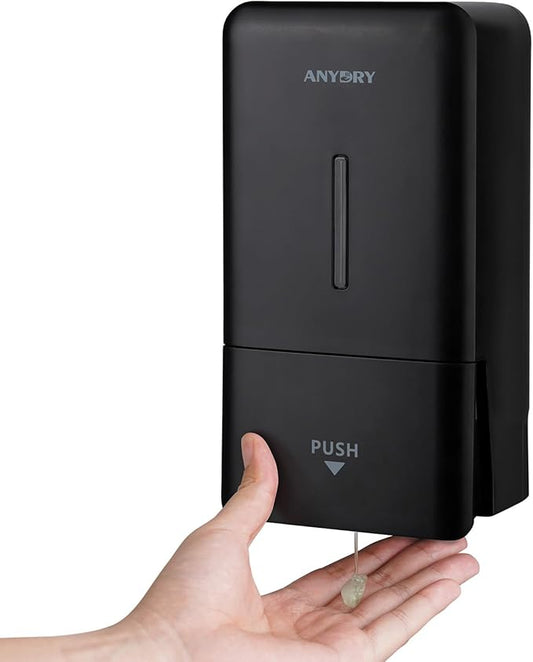 27oz (800 ml) Manual Wall Mounted Soap Dispenser, Ideal for Commercial Bathrooms Restaurants Hotels, Use with Liquid Hand Soap Shampoo, ABS Black
