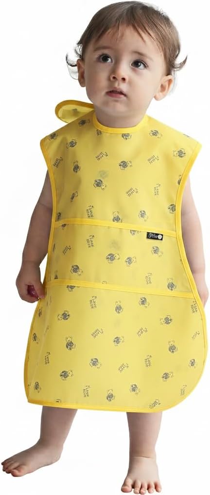 Full Coverage Waterproof Feeding Bib for Toddlers – Extra Long Apron Bib for Mealtime, Self-Feeding, High Chairn