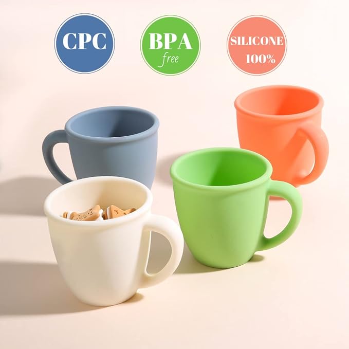 2 Pack 11 Ounce Silicone Training Cups for Baby and Kid, Toddler Learning Cup with Handles, BPA Free, Microwave & Dishwasher (Strawberry Red & Fruit Green)