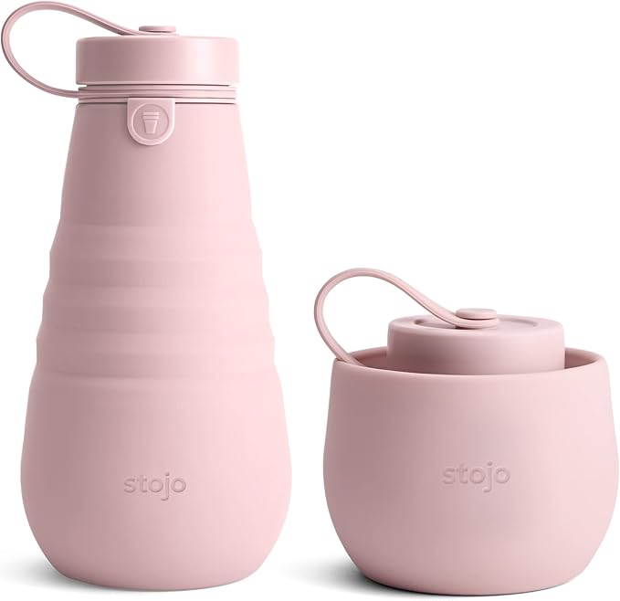 STOJO Collapsible Sports Water Bottle - Leak-Proof Reusable Silicone Travel Cup for Hot & Cold Drinks - Microwave & Dishwasher Safe - AS SEEN ON TODAY SHOW - Parent (Carnation)