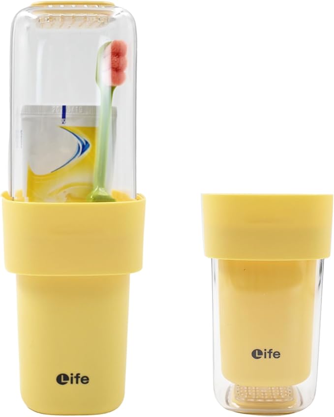 Travel Toothbrush Holder, Covered Toothbrush Cup Holders, Toothbrush and Toothpaste Travel Case, Toothbrush Storage Organizer Container for Traveling Bathroom (Yellow)
