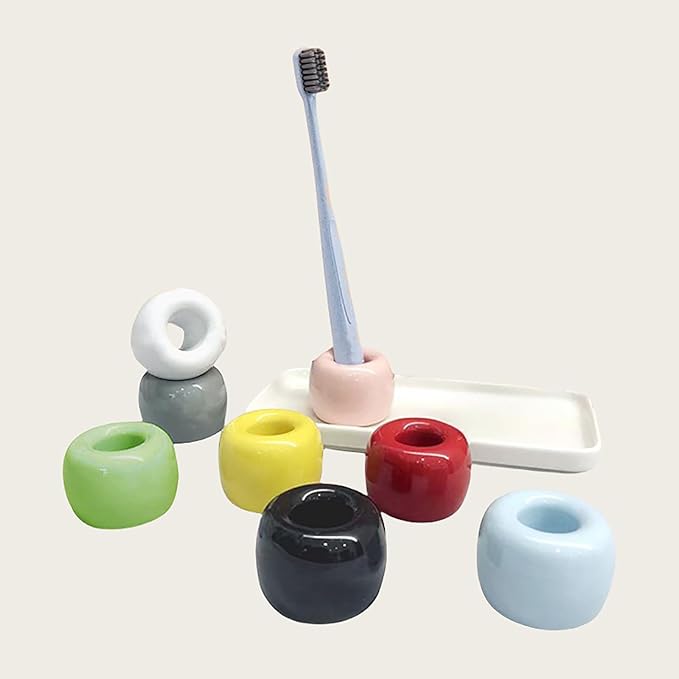 3PCS Ceramic Toothbrush Holder, Mini Tooth Brush Stand Portable Bathroom Accessories Organizer Makeup Tool Holder (Style B)
