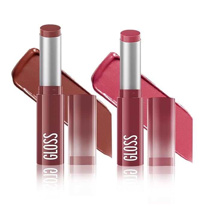 2Pc Butter Lipstick Tinted Lip Balm, Shine Moisturizing Plumper Lipstick for Women, Natural Nourishing Hydrating Lip Gloss Stain for Dry Lips, Lightweight Lip Liner Care Vegan Makeup, 01 & 02
