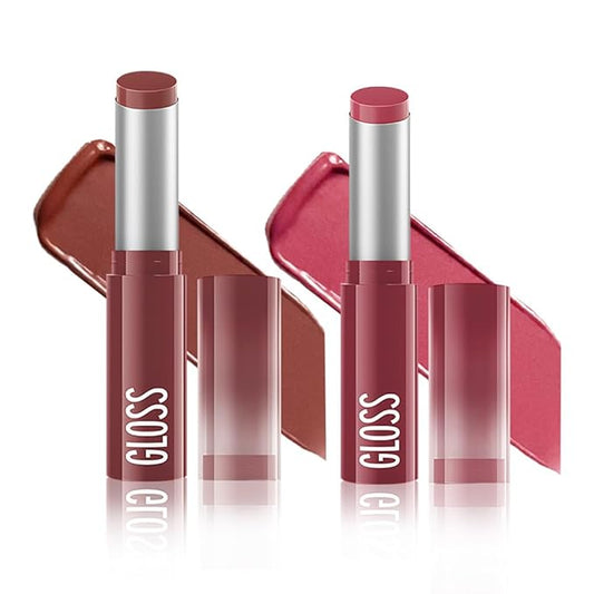 2Pc Butter Lipstick Tinted Lip Balm, Shine Moisturizing Plumper Lipstick for Women, Natural Nourishing Hydrating Lip Gloss Stain for Dry Lips, Lightweight Lip Liner Care Vegan Makeup, 01 & 02