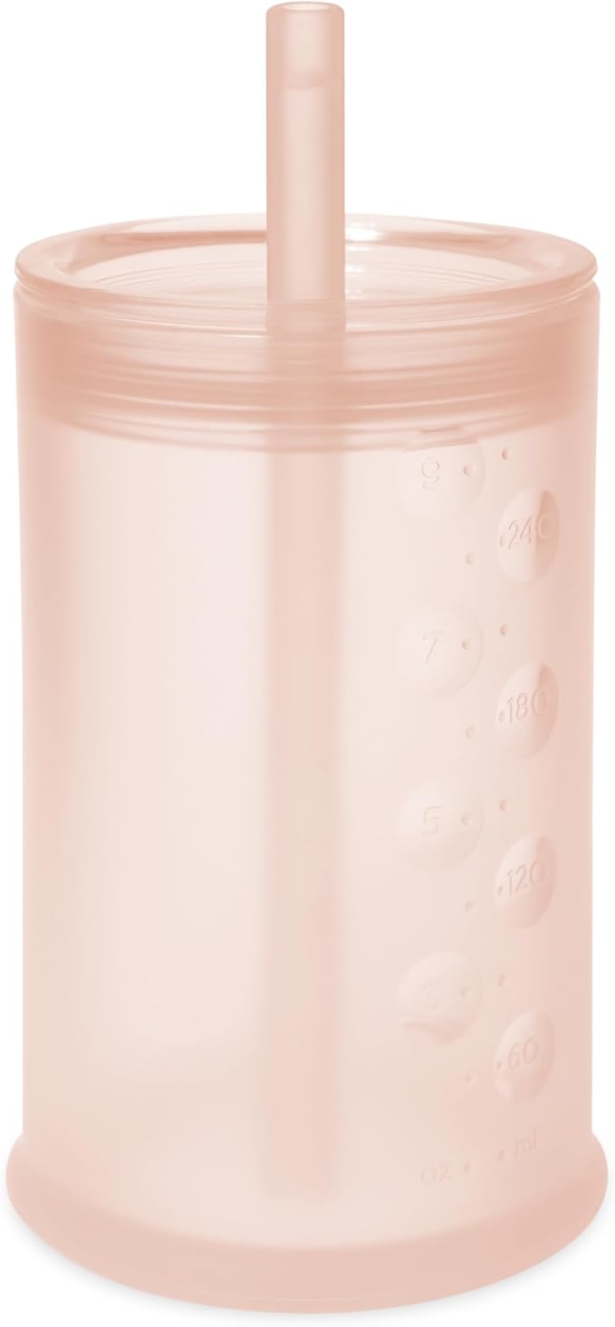 Olababy Clear View Silicone Training Cup with Straw Lid | Toddler Sippy Trainer 12mo+ | Unbreakable Water Drinking Cups for Kids 2yr+ | Baby Led Weaning & Feeding Supplies (Coral, 9 oz)