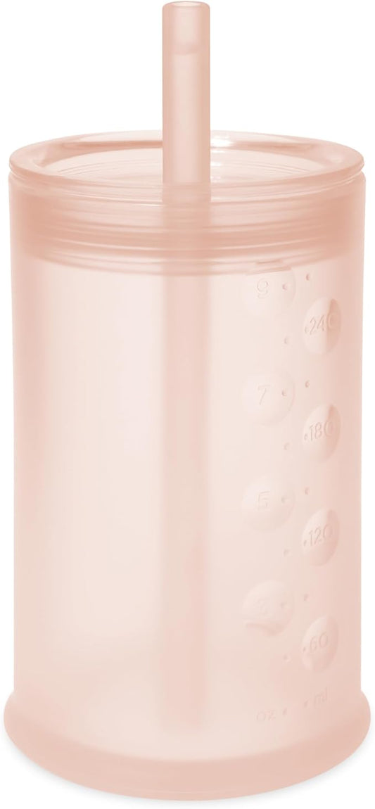 Olababy Clear View Silicone Training Cup with Straw Lid | Toddler Sippy Trainer 12mo+ | Unbreakable Water Drinking Cups for Kids 2yr+ | Baby Led Weaning & Feeding Supplies (Coral, 9 oz)