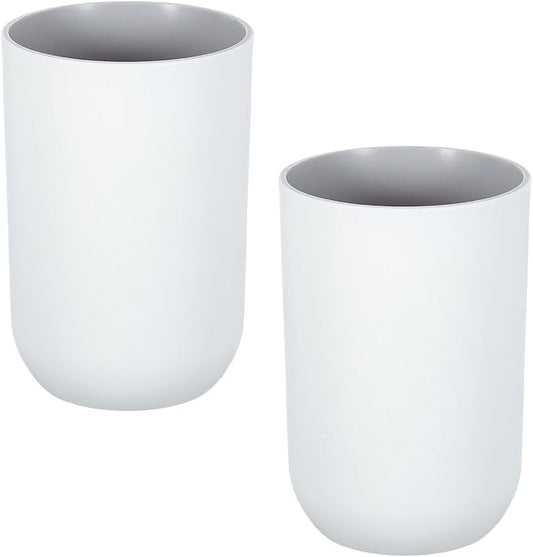 uxcell 2Pcs Plastic Drinking Cups, Double Color Unbreakable Reusable Bathroom Cup Mouthwash Cup Toothbrush Tumbler Holder, Grey