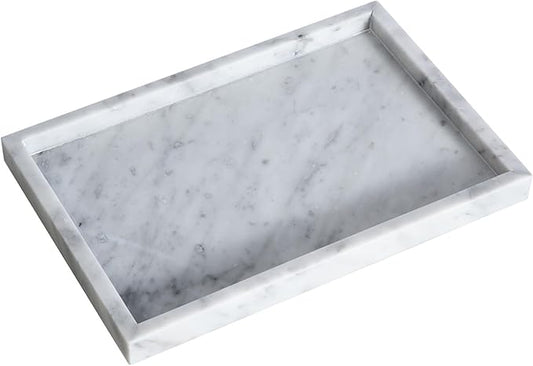 Large Bathroom Vanity Tray, Real Natural Marble Sink Tray 12 Inch, Carrara White Stone Toilet Tank Trays, Modern Dresser Trays, Countertop Organizer for Kitchen Counter, Soap Dispenser