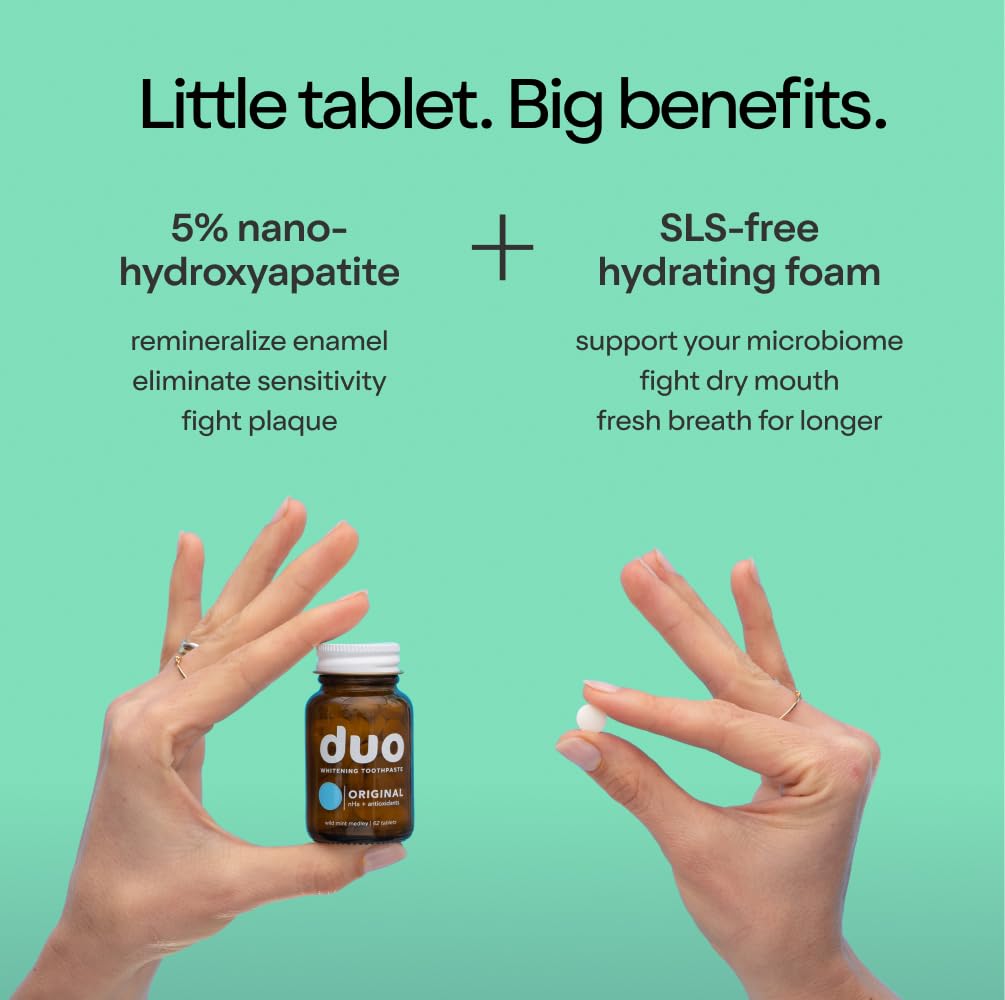 Duo Immunity Toothpaste Tablets | Vitamin D3 + B12 w/Nano-Hydroxyapatite (nHa) - Whitening, Remineralize & Reduce Sensitivity | Sustainable & Plastic Free | Wild Mint w/Sage, 1 Bottle/ 62 Tablets