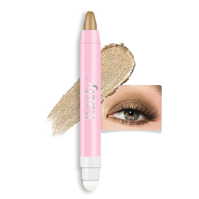 2-in-1 Cream Eyeshadow & Highlighter Stick, Waterproof Bronze Gold Shimmer Eye Shadow Pencil for Women, Long-Lasting Pigmented Makeup, sombras para ojos 05