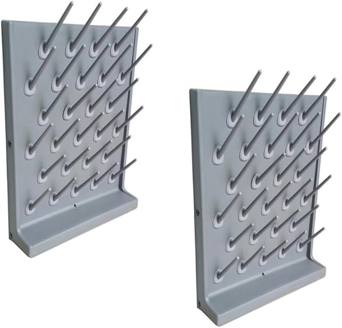 2Pcs Lab Drying Rack, Wall-Mount Laboratory Glassware Drying Rack, 27 Pegs Lab Drying Draining Rack, w/Tray Hole+Water Outlet Hose (US Stock)