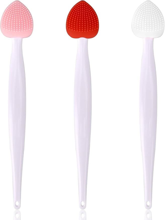 3Pcs Multicolor Lip Scrub Brush,Lip Exfoliator Brush,Silicone Lip Scrubber Exfoliator Tool, Double-Makeup Brushes and Tools,Sided Mini Silicone Brush Lip Lightening for Dark Lips,Remove Dead Skin
