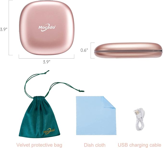 Mocado Compact LED Magnifying Travel Makeup-Mirror - 4 inches 1X/10X Magnification Small Hand Pocket Dimmable Double Sided USB Rechargeable Touch Screen, Portable Tabletop Cosmetic (Rose Gold)