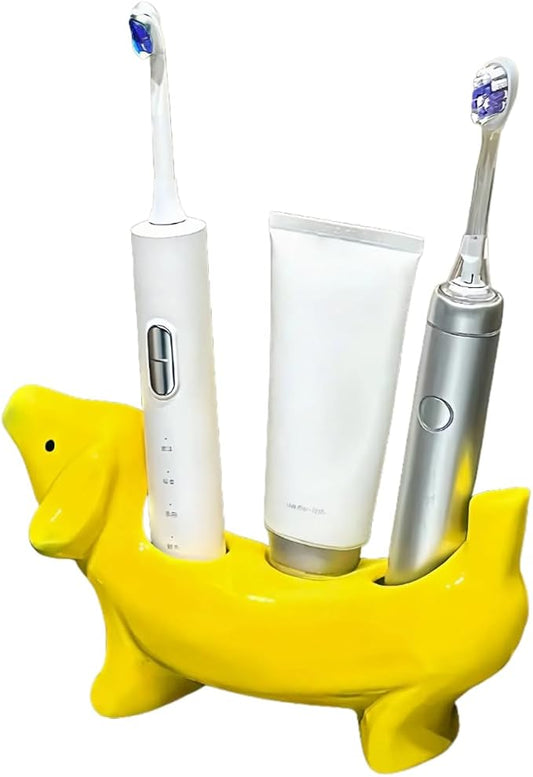 Creative Banana Dog Toothbrush Holder, Ceramic Bathroom Organizer with Toothbrush Stand, Whimsical Countertop Accessories for Bathroom, Novelty Home Decor