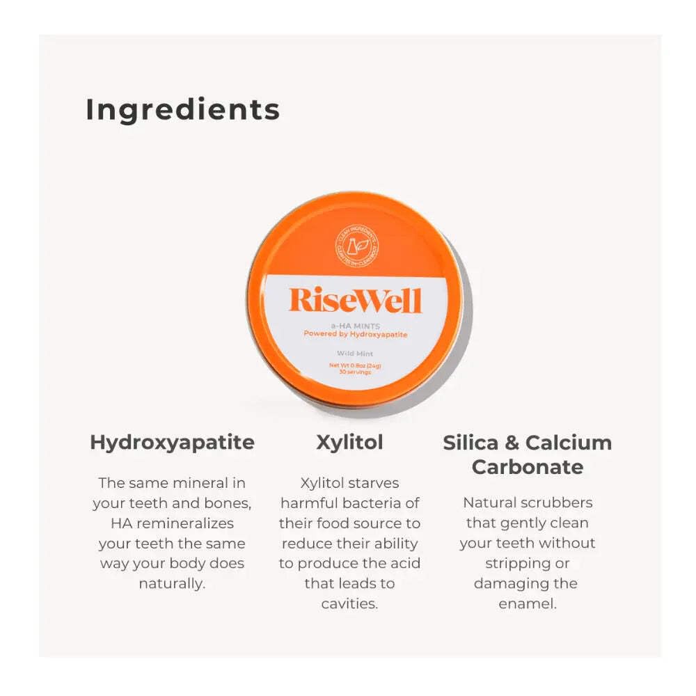 RiseWell a-HA Mint - Xylitol Mints for Dry Mouth - Hydroxyapatite Sugar Free Breath Mints - Promotes Remineralization, On-The-Go Oral Fresh Breath Mint, 30 Count