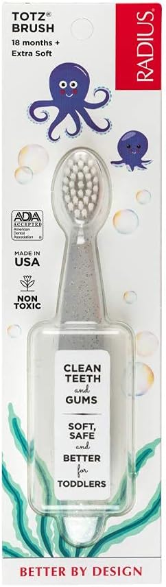 RADIUS Totz Toothbrush Extra Soft Brush BPA Free & ADA Accepted Designed for Delicate Teeth & Gums for Children 18 Months & Up - Grey Sparkle - Pack of 1