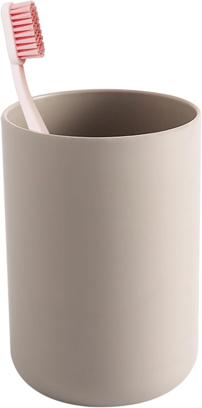 Bathroom Toothbrush Holder Cups, White Plastic Drinking Cups Mouthwash Cup Reusable Water Cup Bathroom Storage for Home Travel, 300ml (Coffee)