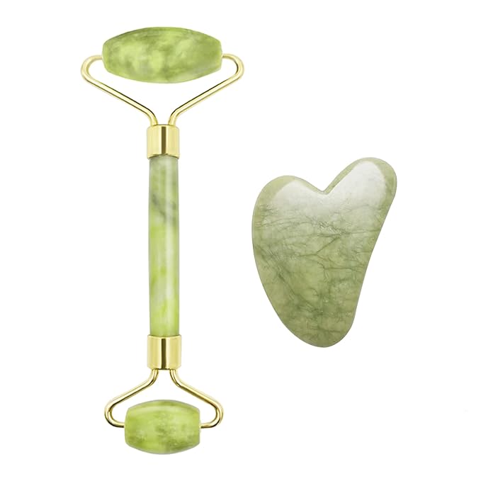 Chikoni 3 in 1 Ficial Face Ice Jade Roller and Gua Sha Tool, Natural Real Jade Anti-Wrinkle Face Eye Neck Massager Tool, Reduce Wrinkles, Puffiness, Migraine, Redness, Pain and Injury，Pink