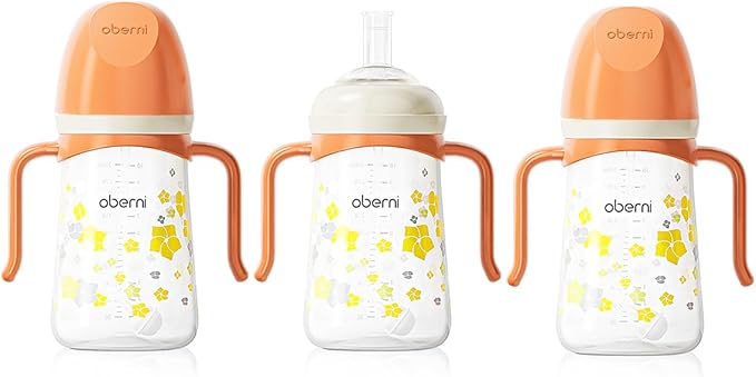 Baby Sippy Cup 240ml/8oz, Toddler Water Drinking Bottle with Non-Spill Valved Spout for 6+ Months, Orange/3Pack