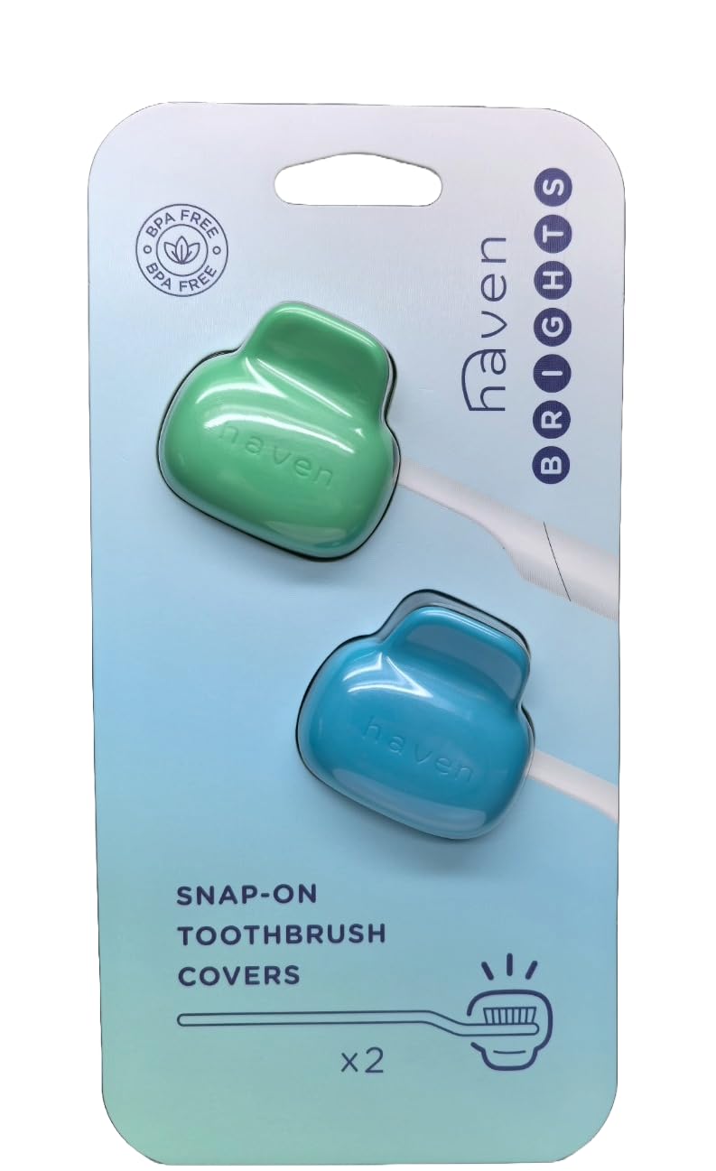 Haven Toothbrush Cover - Fits Electronic and Manual Toothbrushes - Toothbrush Case Holder for Travel - Set of Two Tooth Brush Cap Protectors (Emerald & Aqua)