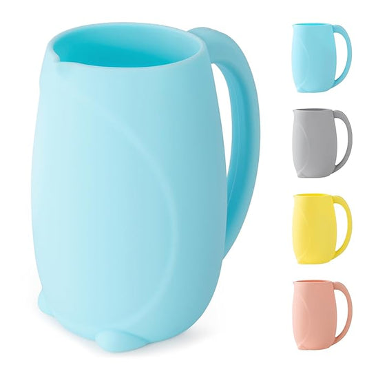 Baby Bath Rinse Cup - Children's Shampoo and Body Wash Rinse Cup with Easy Grip Handle for Rinsing Baby Shampoo and Soap - Food Grade Silicone - Penguin (Blue)