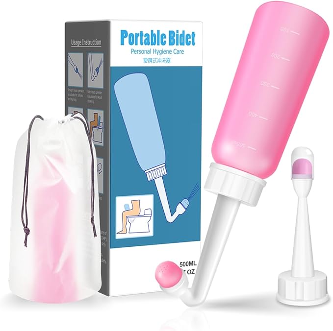 Peri Bottle - Postpartum and Perineal Care - 2 in 1 Portable Bidet - Portable Travel Bidet Sprayer for Women or Men- Handheld Jet Spray Bottle for Toilet (500ML, Pink)