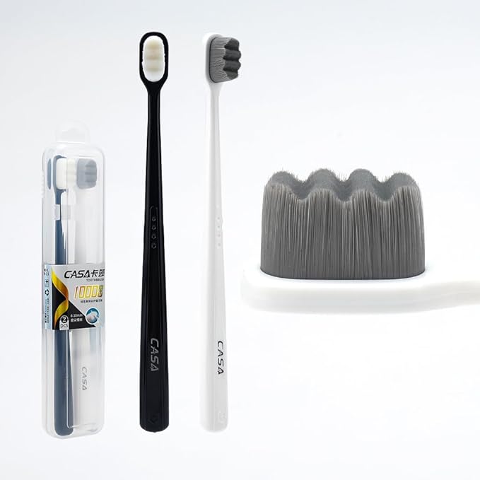 Extra Soft Toothbrush for Sensitive Gums and Teeth. Micro Nano Toothbrushes with 20,000 Ultra Soft Bamboo Charcoal Bristles. Excellent Cleaning Effect (2 Pack) (Black Wave Bristle)
