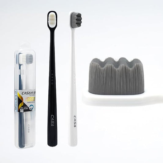 Extra Soft Toothbrush for Sensitive Gums and Teeth. Micro Nano Toothbrushes with 20,000 Ultra Soft Bamboo Charcoal Bristles. Excellent Cleaning Effect (2 Pack) (Black Wave Bristle)