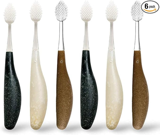 RADIUS Toothbrush Source Floss Brush BPA Free & ADA Accepted Improve Gum Health & Reduce Gum Issues - Medium - Assorted Colors - Pack of 6