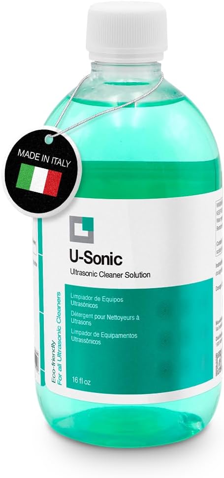 ERRECOM U-Sonic, Ultrasonic Cleaner Solution for Ultrasonic Machine Cleaners, Concentrate, Effective & Gentle Formulation for Jewels, Glasses, Aligner, Dentures, Small Accessories, 17 fl oz (500 mL)