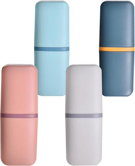 Huakaile 4 Pack Plastic Travel Toothbrush Holder, Portable Toothbrush Cup with Cover, Toothbrush Case Box Toothpaste Container for Storage Organizer Bathroom Camping (4 PCS)