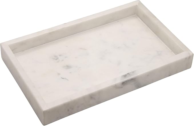 Natural White Marble Tray for Bathroom | Kitchen | Vanity | Desktop, Stone Organizer for Coffee Table, Dresser, Nightstand, Candles, Soap, Towel, Plant, Jewelry (12" x 8"), Rectangular