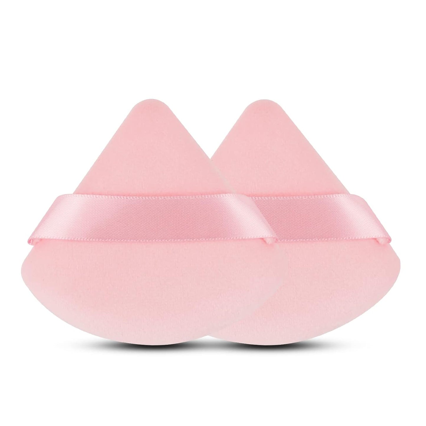 2 Pcs EVAOUXIU Triangle Powder Puff for Face Powder, Soft Plush Setting Powder Puff, Velour Cosmetic Foundation Blender Sponge Beauty Makeup Tools (Pink)