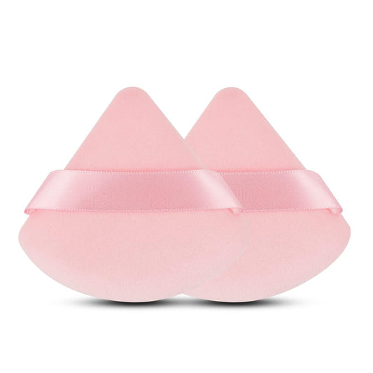 2 Pcs EVAOUXIU Triangle Powder Puff for Face Powder, Soft Plush Setting Powder Puff, Velour Cosmetic Foundation Blender Sponge Beauty Makeup Tools (Pink)