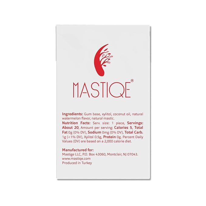 Mastiqe Sugar Free Hard Chewing Gum with Natural Mastic (Watermelon, 20 Count)