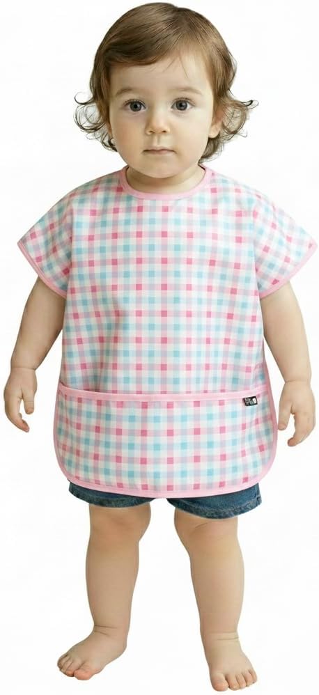 Short Sleeve Waterproof Bib for Toddlers – Easy Clean Feeding Apron for Mealtime, Daycare, Self-Feeding, Lightweight