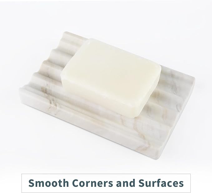 Soap Holder, Marble Soap Dish for Shower, Bar Soaps Holder with Water Ripple Design, Easy Cleaning Soaps Saver for Kitchen Sink，Bathroom, Executive Greek Natural Stone Tray(Agiax)