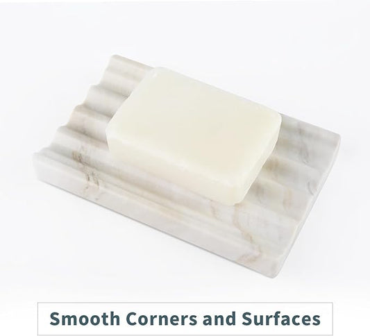 Soap Holder, Marble Soap Dish for Shower, Bar Soaps Holder with Water Ripple Design, Easy Cleaning Soaps Saver for Kitchen Sink，Bathroom, Executive Greek Natural Stone Tray(Agiax)